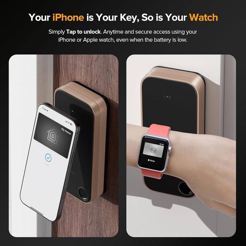 ThorBolt قفل باب آبل هوم كي X1، قفل ذكي بدون مفتاح يعمل بنظام iOS فقط مع بصمة الإصبع، قفل ديدبولت مع لوحة مفاتيح يعمل مع HomeKit عبر Thread (جهاز توجيه الحدود)، مقاوم للعوامل الجوية IP65، تيتانيوم - Image 2